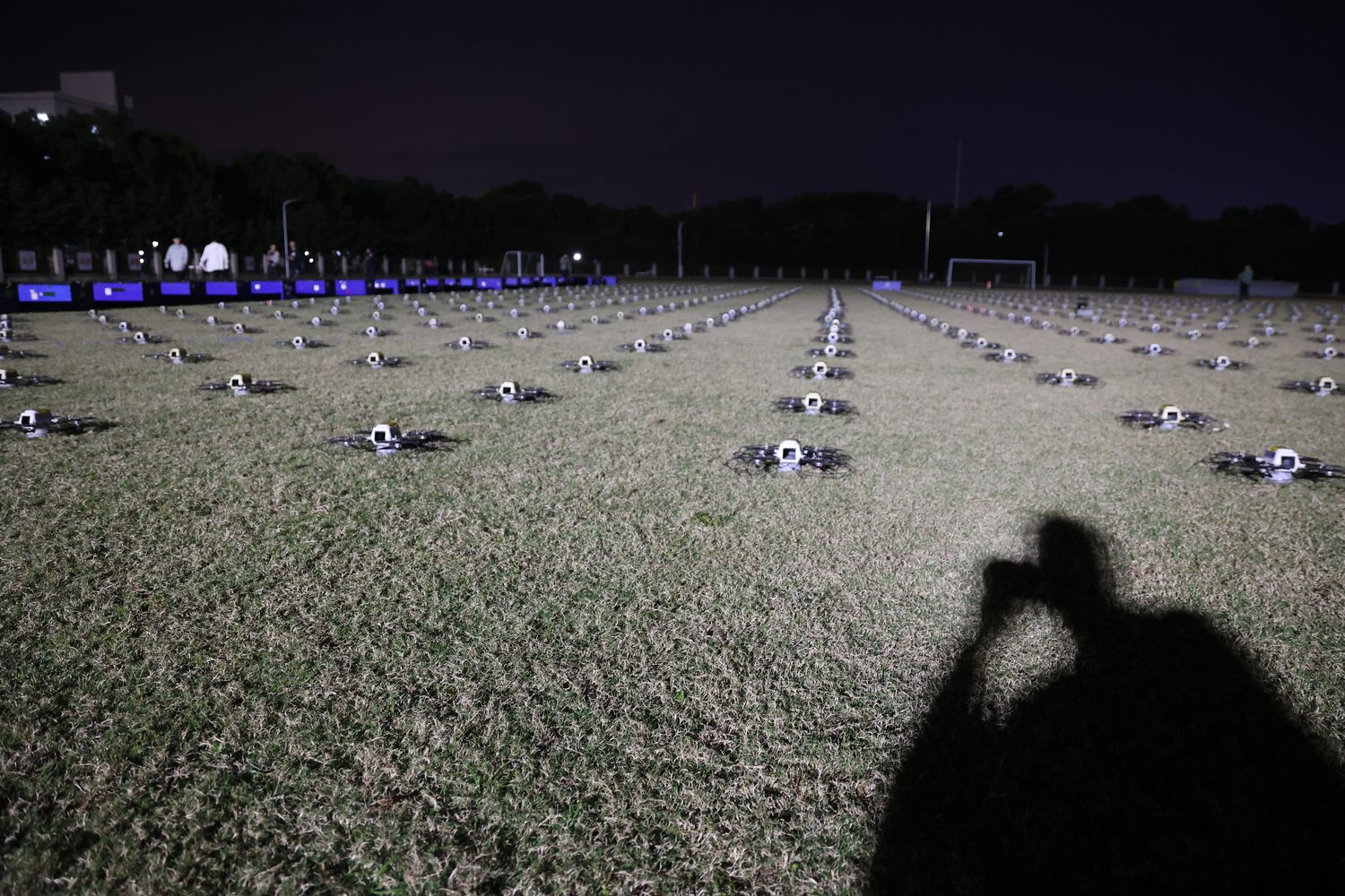 Drone ground array before a night test