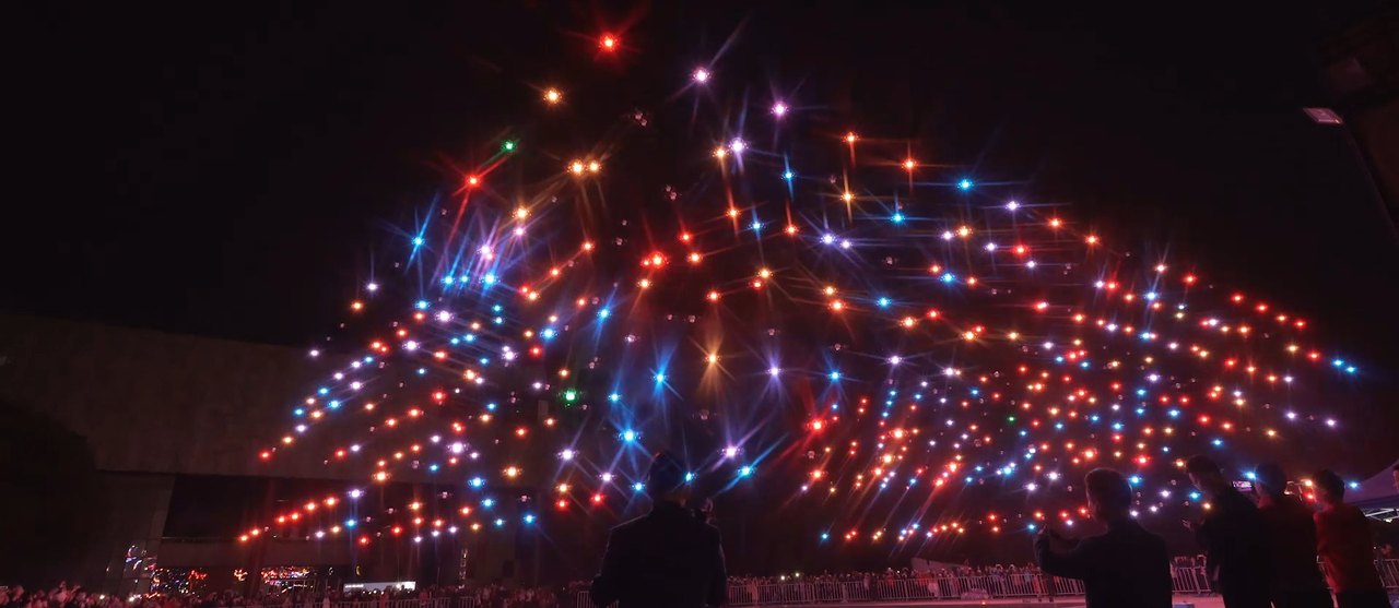 Ground-angle frame from a real 500-drone light show